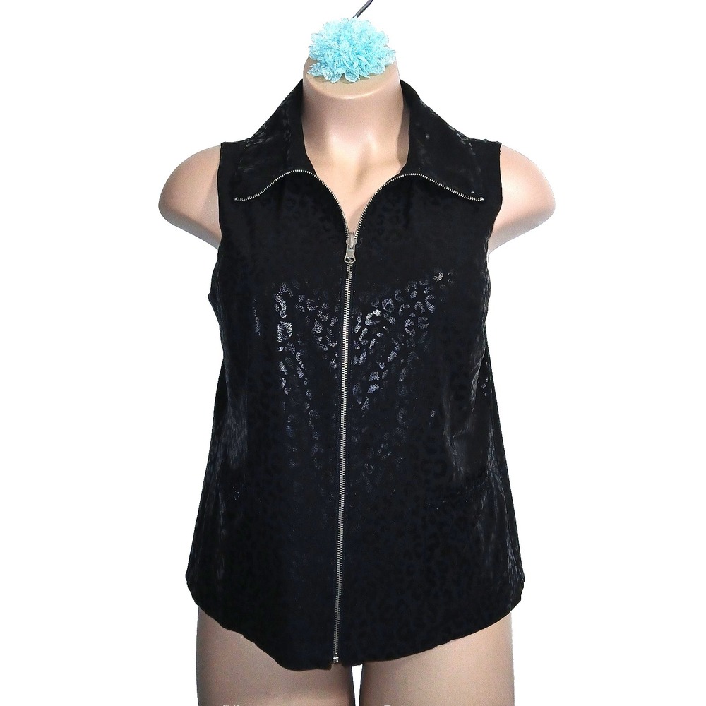 Zenergy Chico's Women Reversible Vest L/XL Black Leopard Animal Biker Minimalist